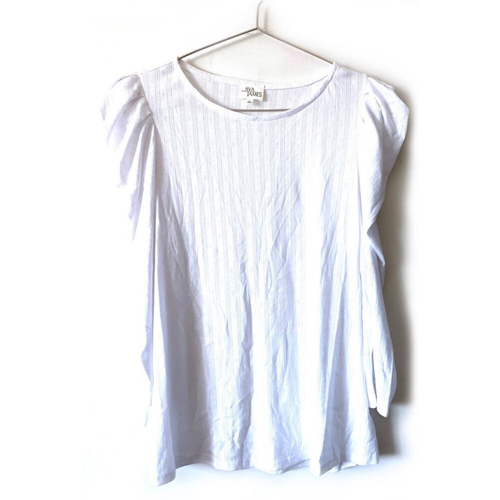 Ava James Women's crewneck Drape-Shoulder 3/4 sleeve Top, white, L, NWOT
